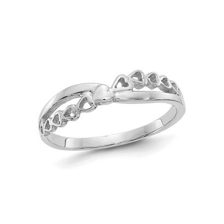 Cute hearts weave across the top of this polished gleaming 14 karat white gold ring band that is simple elegance. This heart themed gold ring weighs 1.10 grams. 14K White Gold Heart Criss-Cross Promise Ring (Size 7) Color: Silver.  Gender: female.  Age Group: adult. Gold Ring Band, Cute Hearts, Heart Themed, White Gold Ring, Simple Elegance, Ring Band, Gold Heart, Ring Size 7, Heart Of Gold