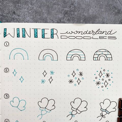 Bullet Journal Doodles: Winter Wonderland – Faber-Castell USA Funny Face Drawings, Calendar Doodles, Bullet Journal Christmas, Planner Doodles, Winter Drawings, January Bullet Journal, Bullet Journal Ideas Templates, Note Doodles, Bullet Journal Mood Tracker Ideas