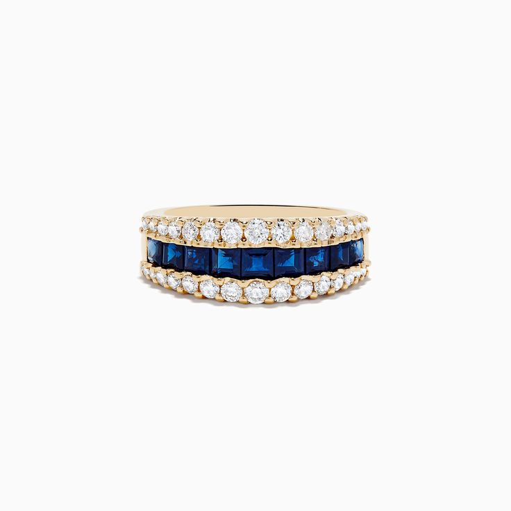 Effy Royale Bleu 14K Yellow Gold Blue Sapphire and Diamond Ring Blue Sapphire Stackable Ring In 14k Gold, Stackable Blue Sapphire Ring In 14k Gold, Stackable 14k Gold Blue Sapphire Ring, Blue 14k Gold Stackable Rings, Blue 14k Gold Ring With Prong Setting, Blue Diamond Jewelry Stamped 14k, 14k Gold Blue Diamond Ring, 14k Gold Blue Ring With Prong Setting, Blue 14k Gold Ring Stamped 14k