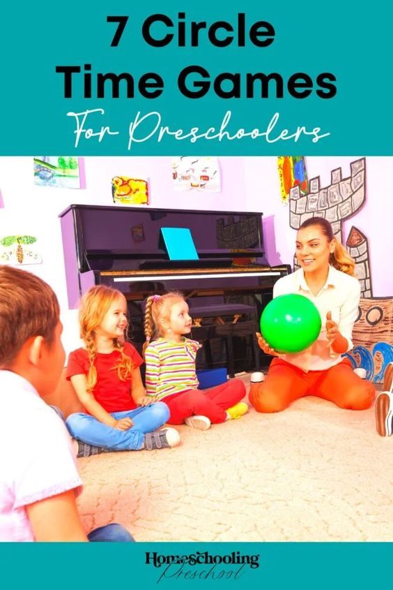 children sitting on the floor playing with balloons in front of an open fire place and text that reads, 7 circle time games for preschoolers