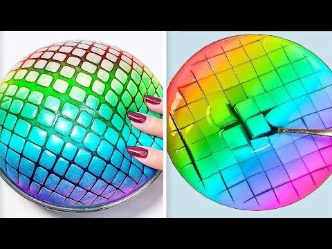 two pictures with different colors on them and one is being cut into the shape of a ball