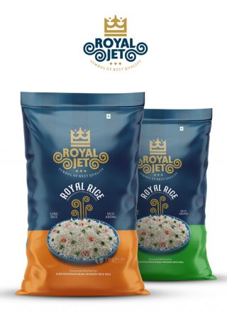 two bags of rice are shown with the royal diet logo on top and below them