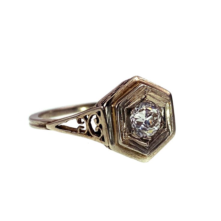 Art Deco 14K & Diamond Ring - Etsy Victorian 14k Gold Diamond Cut Rings, Vintage Diamond Cut Signet Ring, Vintage Diamond Cut Signet Promise Ring, Vintage Diamond-cut Signet Promise Ring, Victorian White Gold Rings Stamped 14k, Vintage Engraved Diamond Ring, Vintage Solitaire Signet Promise Ring, Antique 14k Gold Diamond Ring, Antique White Gold Diamond Ring Stamped 14k