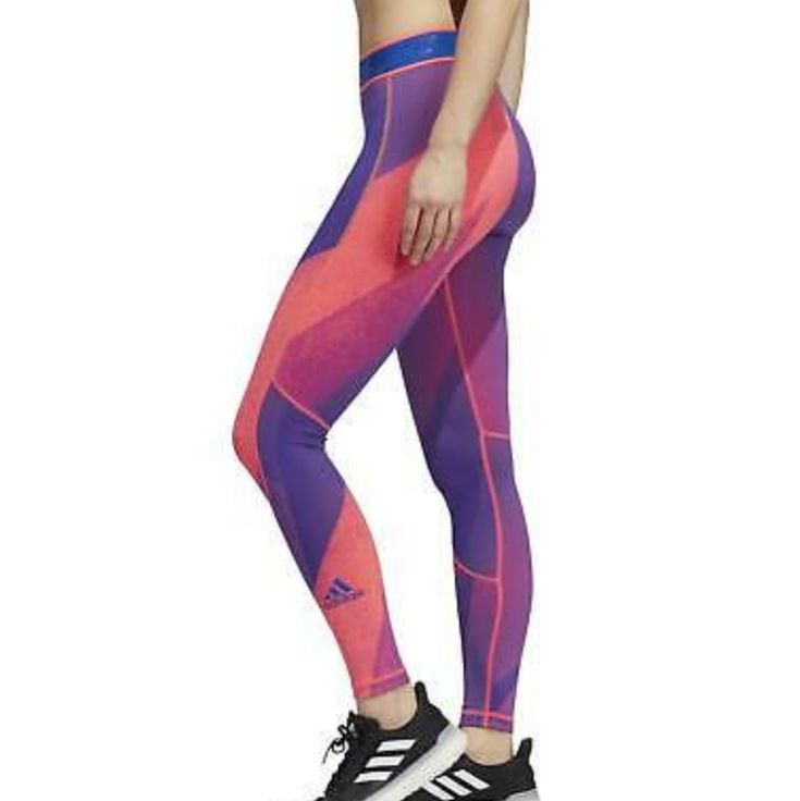 Nwt Size Xs Adidas Alphaskin Aeroready Tights. They Have Vents Along Back Of Calves. Color Is Hot Pink And Purple Shades. Inseam Approx 28.5" Fitted Elastane Tights For Running, Purple High Stretch Leggings For Training, High Stretch Purple Leggings For Training, Purple Training Tights, Purple Moisture-wicking Workout Tights, Purple Fitted Tights For Training, Adidas Pink Activewear For Training, Pink Adidas Activewear For Training, Purple Compression Leggings For Training