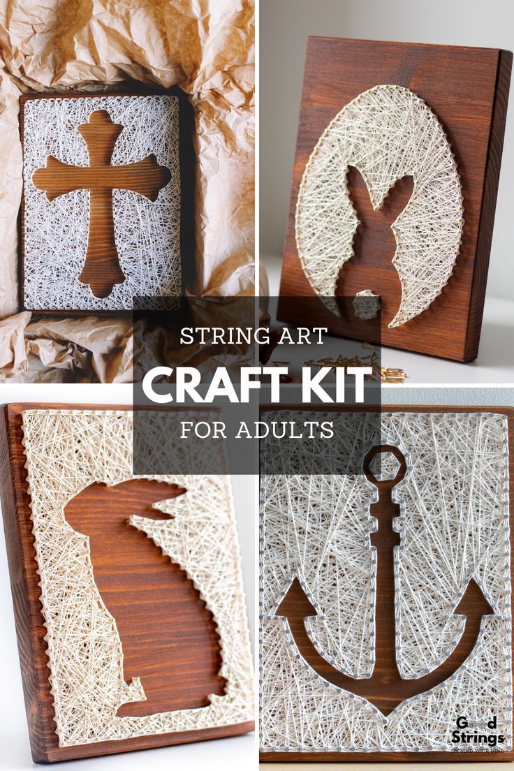 string art craft kit for adults with an anchor and cross in the middle, on top of