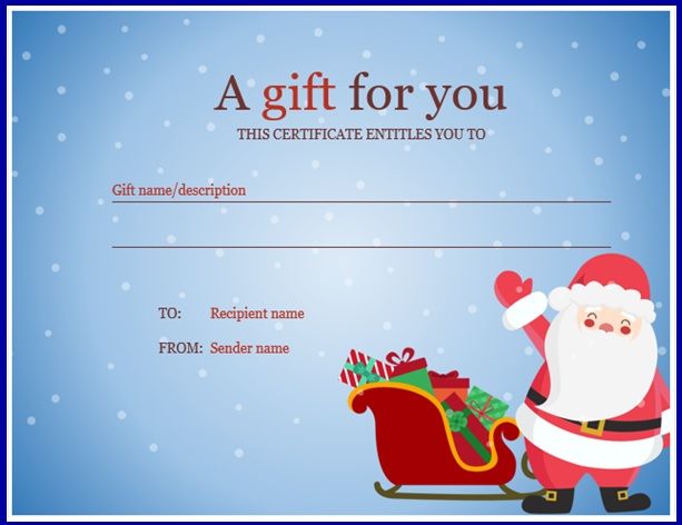 a certificate with santa clause on it for someone's christmas gift card or present