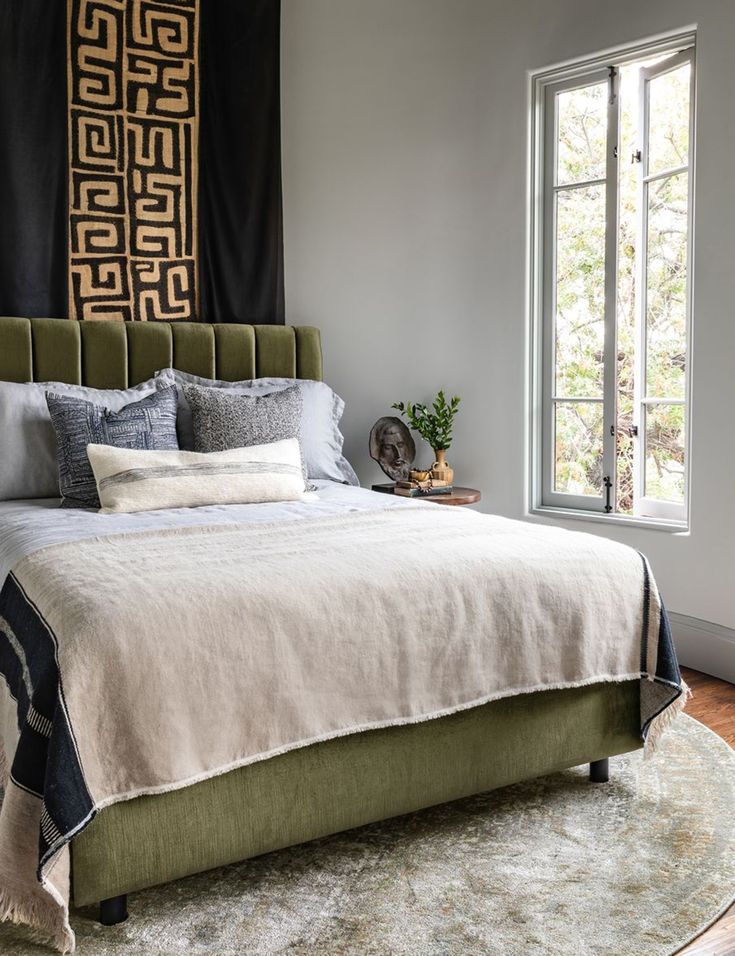 A retro silhouette in the prettiest shade of green. Dress this platform style bed down with dark colors and metals or glam it up with gold and lots of texture. Bedroom 2024, Velvet Bed Frame, Pine Beds, Retro Silhouette, Shopping Wishlist, Wooden Platform Bed, Style Bed, Santa Ynez, Velvet Bed