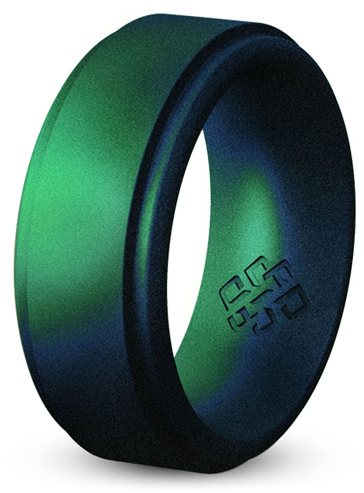 a black and green wedding ring with the word,'bespoked on it