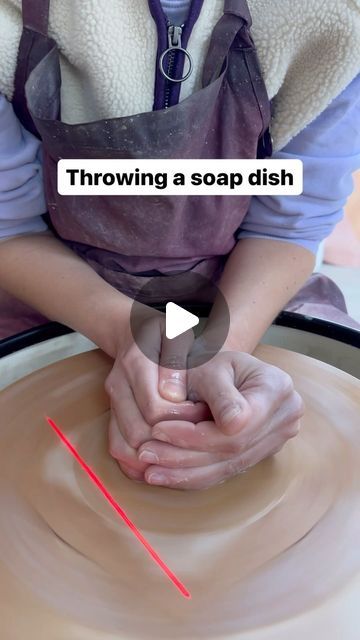 a person that is making something out of clay on a wheel with the words throwing a soap dish