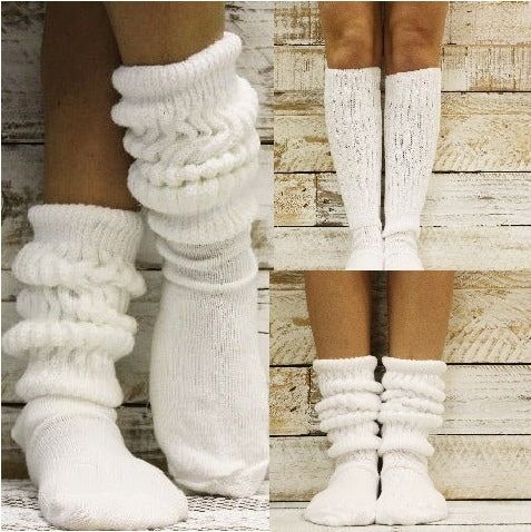 3 pairs bundle of Ultimate slouch socks -10-13 larger foot , AMERICAN MADE, Experience the ultimate in comfort with our 3 pairs pack of our maximum slouch socks in white. Made with the highest quality cotton and exclusive to Catherine Cole. Athletic scrunchy socks, best quality HOOTER'S socks. 80's 90's scrunchie athletic socks women. Soft White Knee-high Socks For Winter, Comfortable White Knee-high Leg Warmers, White Knee-high Comfortable Leg Warmers, Soft White Knee-high Socks, Comfortable Soft White Socks, Cozy White Socks For Spring, Casual White Comfortable Leg Warmers, Casual Soft Knee-high Socks For Fall, Comfortable White Knee-high Socks