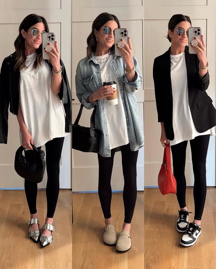 Check out this photo from thesisterstudio School Tshirt Outfit, Leggings And Shirt Outfit, Shopping Trip Outfit, Zara Styling, Easy Casual Outfits, Black Tee Outfit, Outfit Minimalista, The Sister Studio, Comic Con Outfits