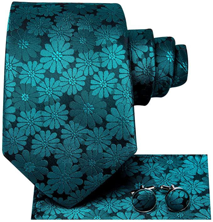 Amazon.com: Hi-Tie Teal Ties for Men Floral Silk Necktie with Pocket Square and Cufflinks Set for Wedding Business : Clothing, Shoes & Jewelry Teal Tie, Floral Necktie, Vogue Men, Necktie Set, Ties For Men, Vest And Tie, Cufflink Set, Wedding Business, Formal Business