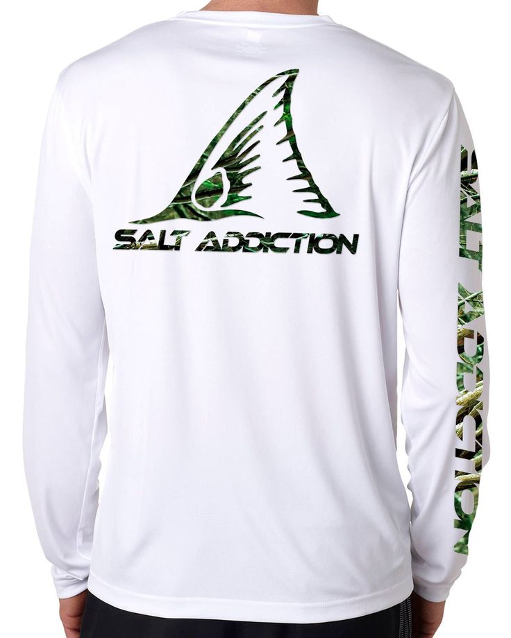 Salt Addiction Features: CoolDri Technology 4 oz., 100% polyester Moisture-wicking rapid-dry fabric 50+ UPF rating for excellent UV protection Narrow ribbed collar Double-needle cover-seamed neck Narrow ribbed collar Double-needle stitching throughout Green Long Sleeve Rash Guard For Water Sports, White Long Sleeve Moisture-wicking Rash Guard, Casual White Long Sleeve Rash Guard, White Long Sleeve Sublimation Design With Team Name, Redfish Fishing, Sportswear Men, Wife Style, Fishing Decals, Roatan