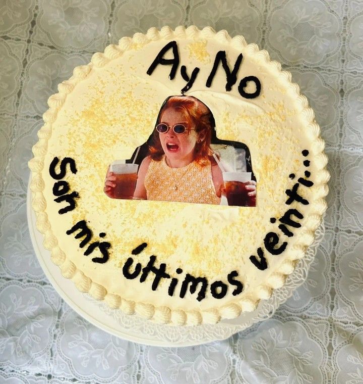 a birthday cake with an image of a woman holding a drink and saying say no to my utimos