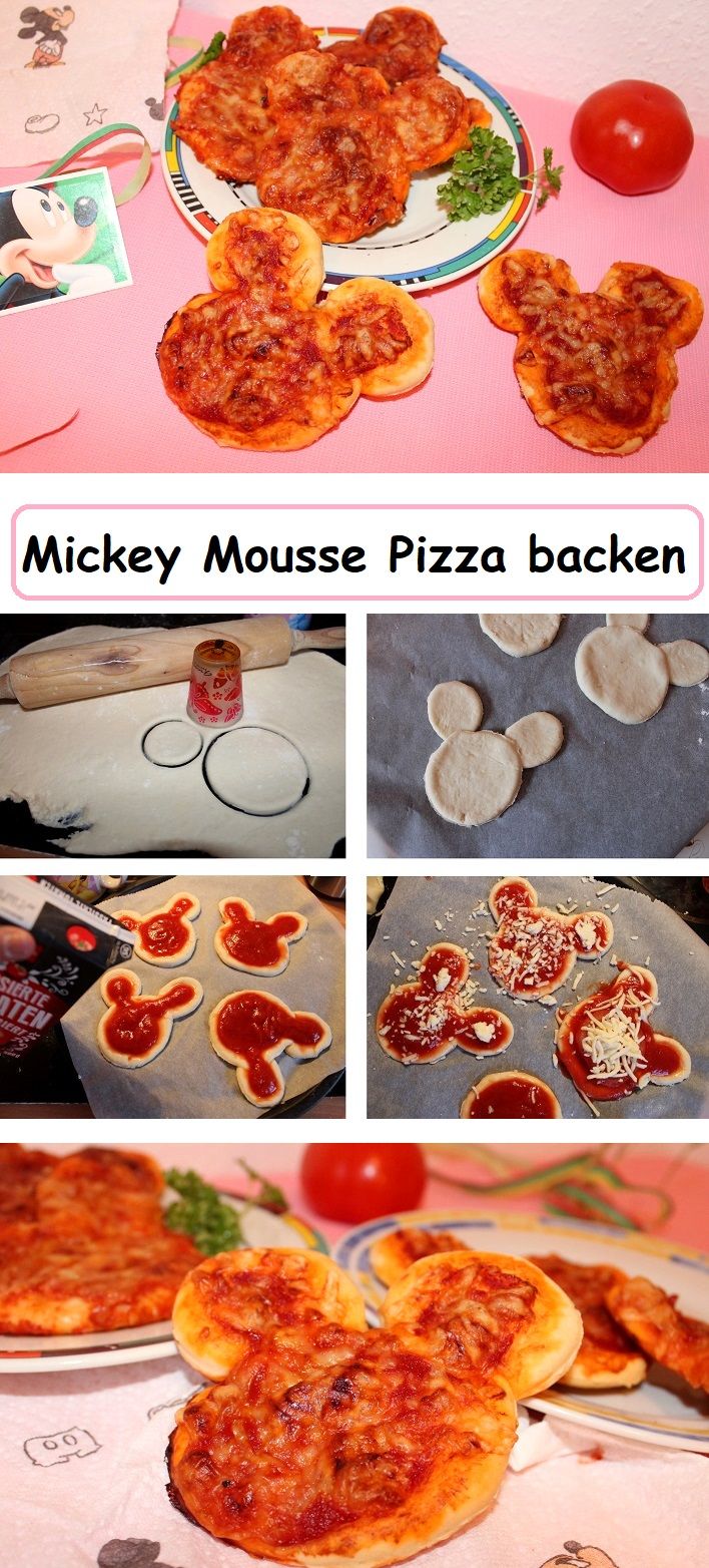 the mickey mouse pizza is ready to be baked in the oven and served on plates