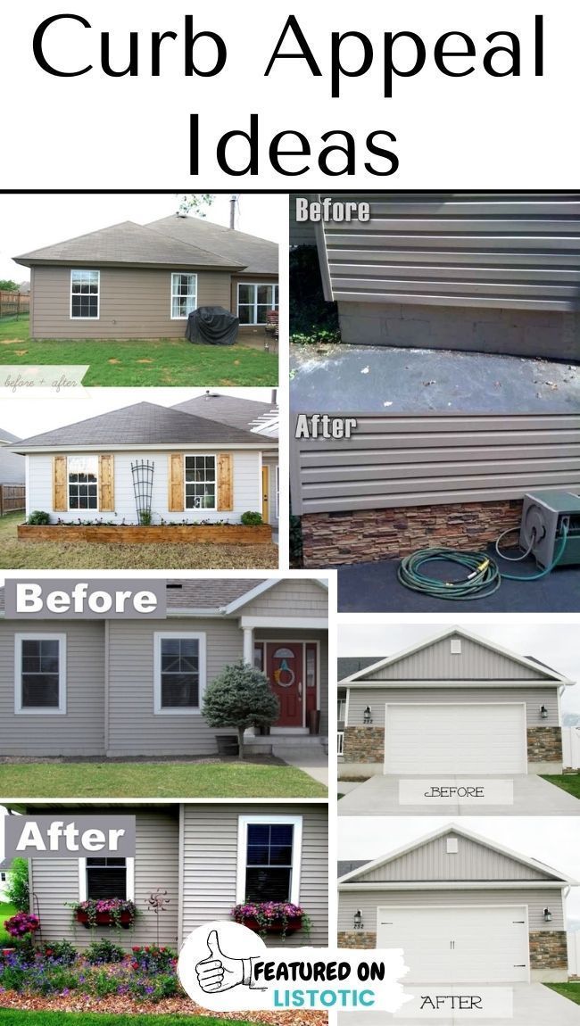 the before and after pictures of a house that has been painted gray with white trim