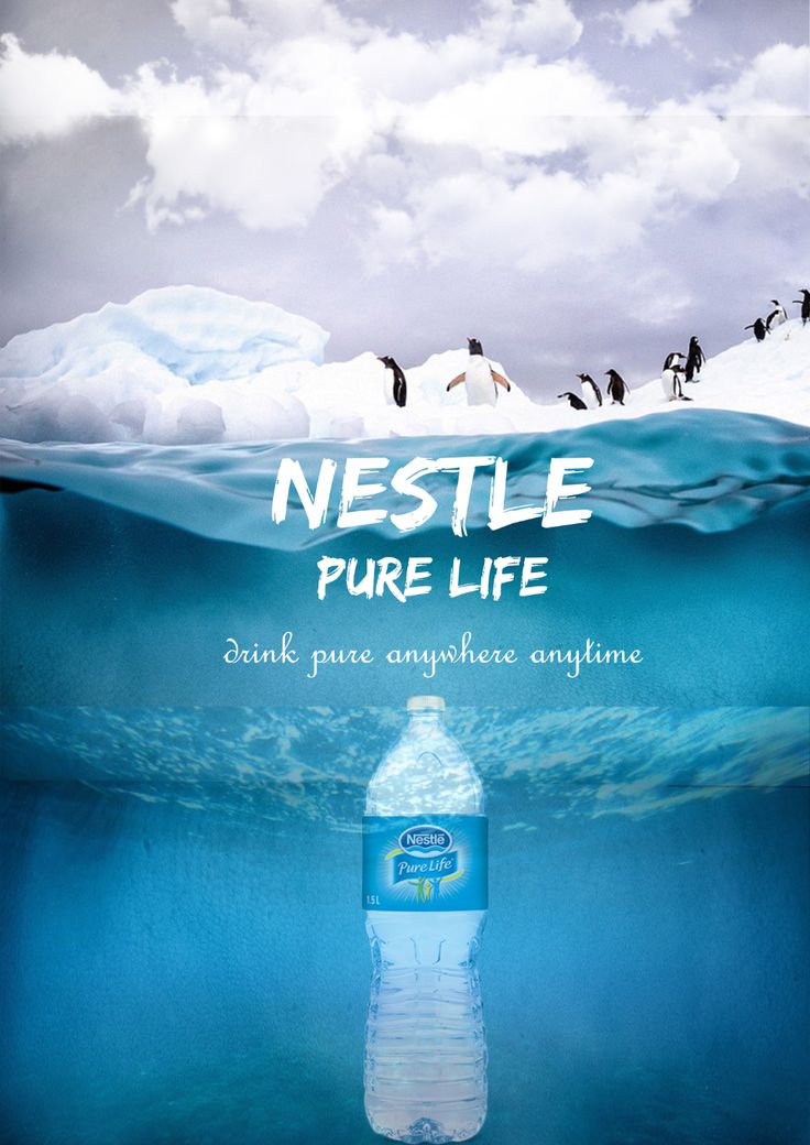 an advertisement for nestle's pure life is shown in the water with penguins