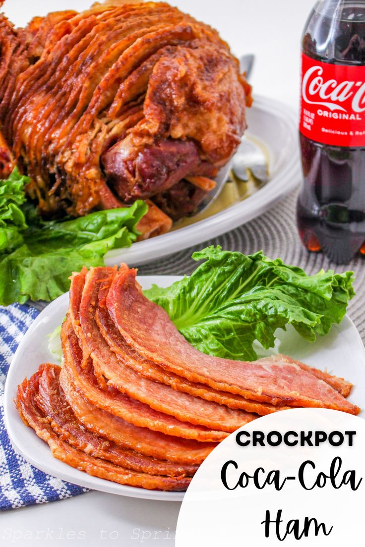 crockpot bacon - cola ham on a plate with lettuce