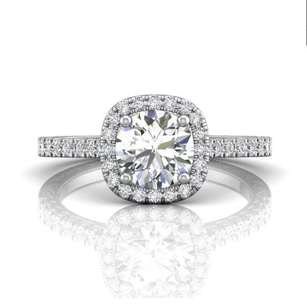 a diamond engagement ring with diamonds surrounding it