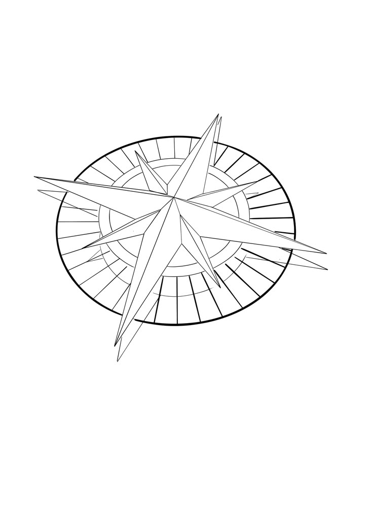 a black and white drawing of a compass