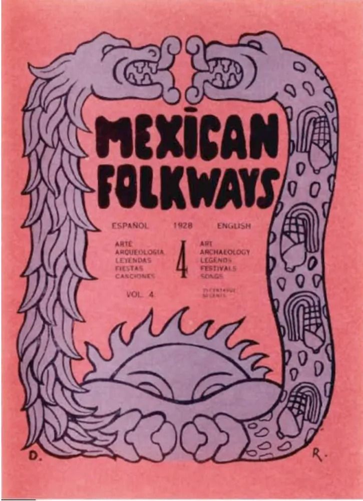 an old mexican folk poster with the words mexican folkways written in black on pink paper