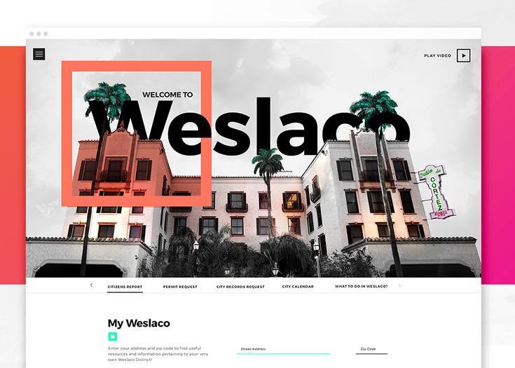 the website is designed to look like an old building with palm trees in front of it