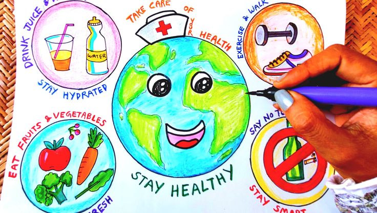 Health drawing, Healthy lifestyle drawing, Say No to Smoking and Alcohol, East healthy food Environmental Health Poster, Healthy Environment Drawing, Health Is Wealth Drawing, Consumer Health Poster, Health Is Wealth Poster Drawing, Poster Making About Health, Good Health And Well Being Poster, World Health Day Drawing, World Earth Day Drawing