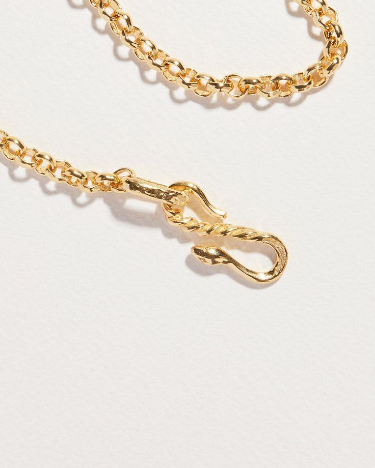 This delicate 16" gold chain is perfect for layering. The unique fastening features a twisted snake curled in the infinity sign, representing rebirth and immortality.¬† SIZE & MATERIALS Composition:¬†14k yellow gold plate over brass Measurements:¬†length: 16" Read about how to care for our jewelry¬†here. Collections Shipwreck Collection - Chain Necklaces - Gold Chain Necklaces - Gold Necklaces - Gold Jewelry - Snake Jewelry - Fashion Necklaces - 14k Gold Jewelry - Gold Plate Jewelry Infinity Sign, Hook Necklace, Snake Jewelry, Pamela Love, The Infinity, Pink Opal, Gold Chain Necklace, Elegant Jewelry, White Topaz