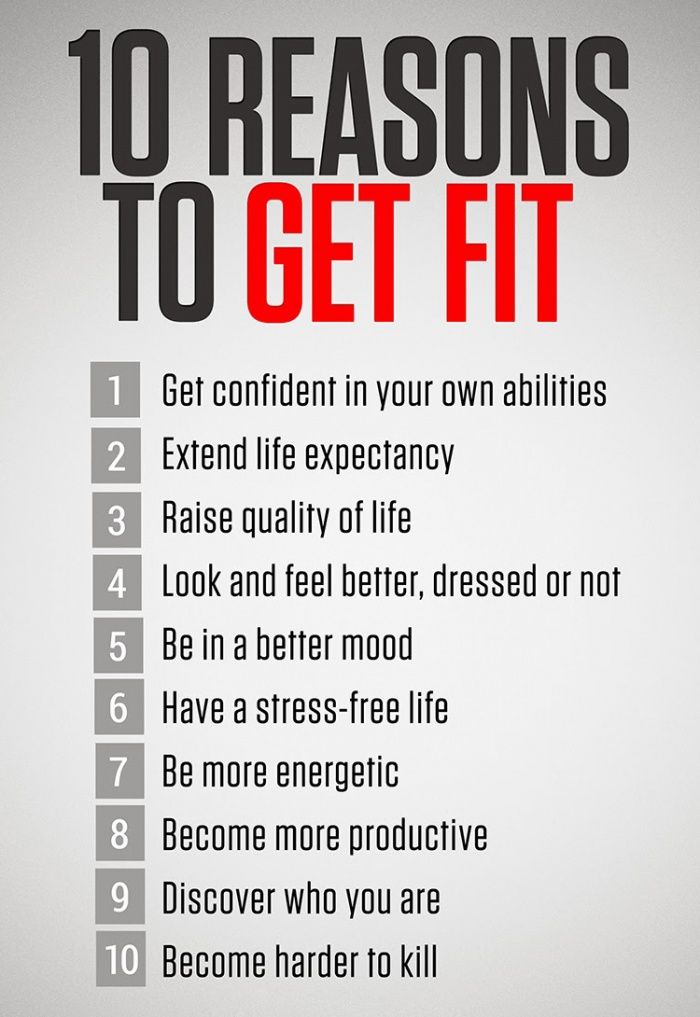 a poster with the words 10 reasons to get fit on it's back side