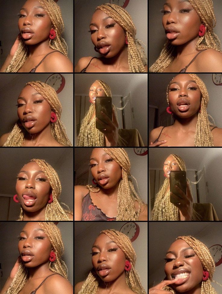 Dark Skin Blonde Braids, Black Women Blonde Braids, Blonde Braids Black Women Dark Skin, Blonde Braids Black Women, Braids 2023, Braids Black Women, Flips Hair, Aesthetic Hairstyles, Braids Ideas