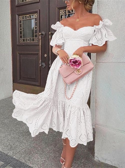 Fall Party Dress, Bridal Shower Idea, Off Shoulder Lace Dress, Cotton Dresses Summer, Mexican Boho, Church Dress, Dorm Room Inspiration, White Dress Party, Sling Dress