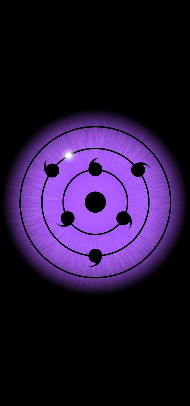 a purple circle with black dots in the center on a dark background, surrounded by smaller circles