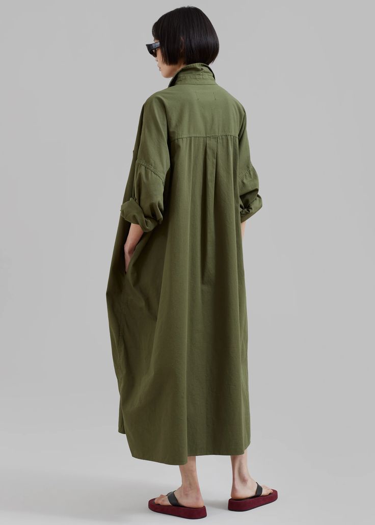 Kason Oversized Shirt Dress - Dark Olive �– The Frankie Shop Oversized Shirt Dress, Denim Suit, The Frankie Shop, Frankie Shop, Paris Woman, Leather Texture, Oversized Shirt, Oversized Fits, Midi Length