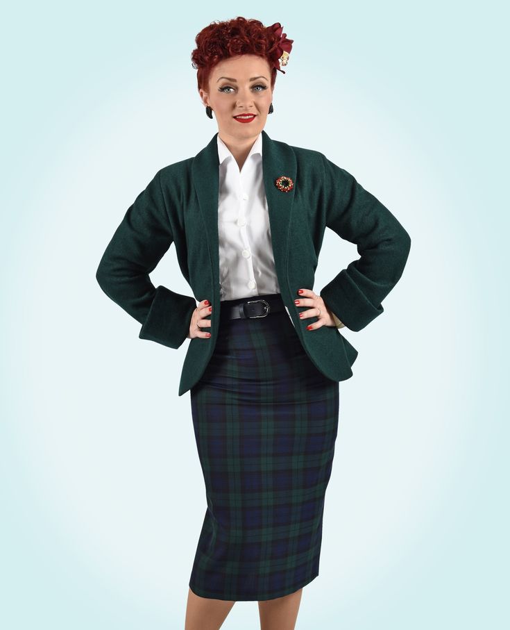 Tartan is always in style 💚 @sarahmaiofficial is showing off her Pencil Skirt Blackwatch Tartan, available on our website! 😍 #vivienofholloway #1950sskirt #tartanskirt #vintageskirt⁠ Fitted Plaid Pencil Skirt, 1950s Pencil Skirt, Retro Fitted Plaid Skirt, Green Tartan Skirt, Red Tartan Pencil Skirt, Blackwatch Tartan, Red Tartan Rara Skirt, 1950s Skirt, Tartan Skirt