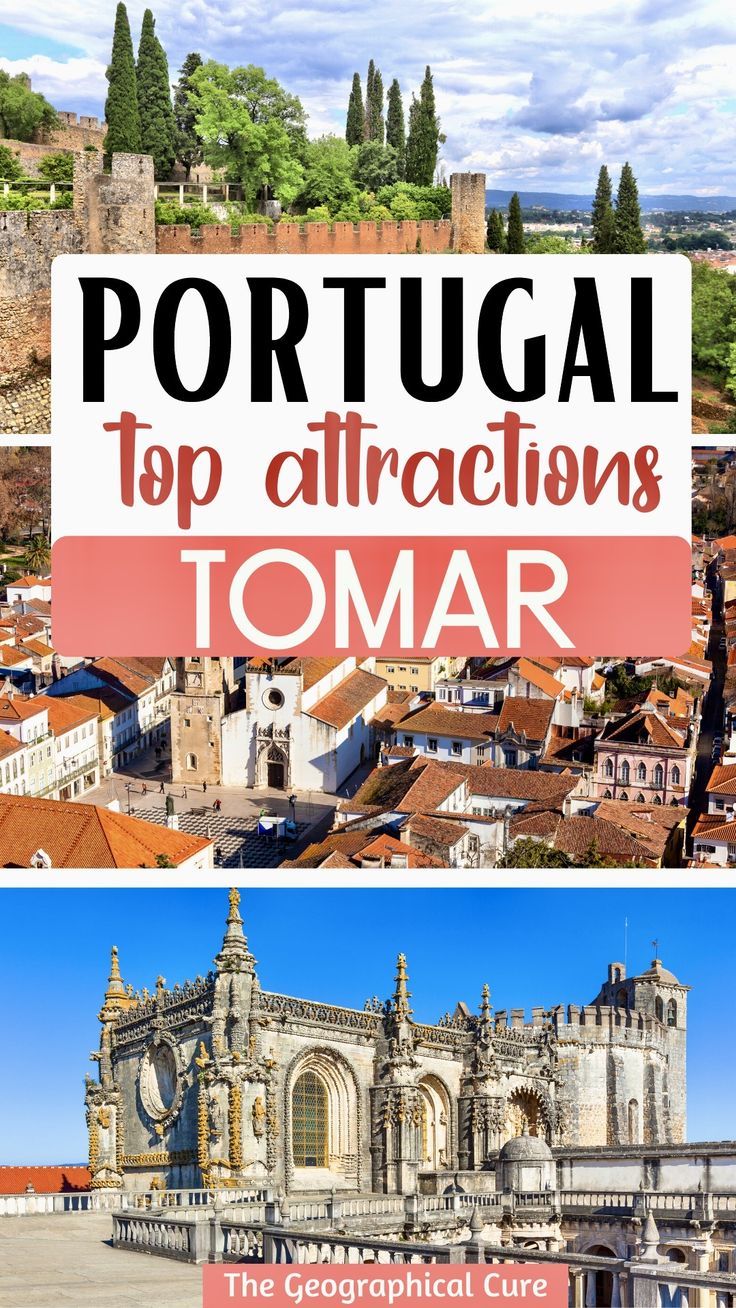 Pinterest pin for best things to do in Tomar Portugal With Kids, Albufeira Portugal, Day Trips From Lisbon, Portugal Vacation, Portugal Trip, Portugal Travel Guide, Travel Destinations Bucket Lists, One Day Trip, Need A Vacation