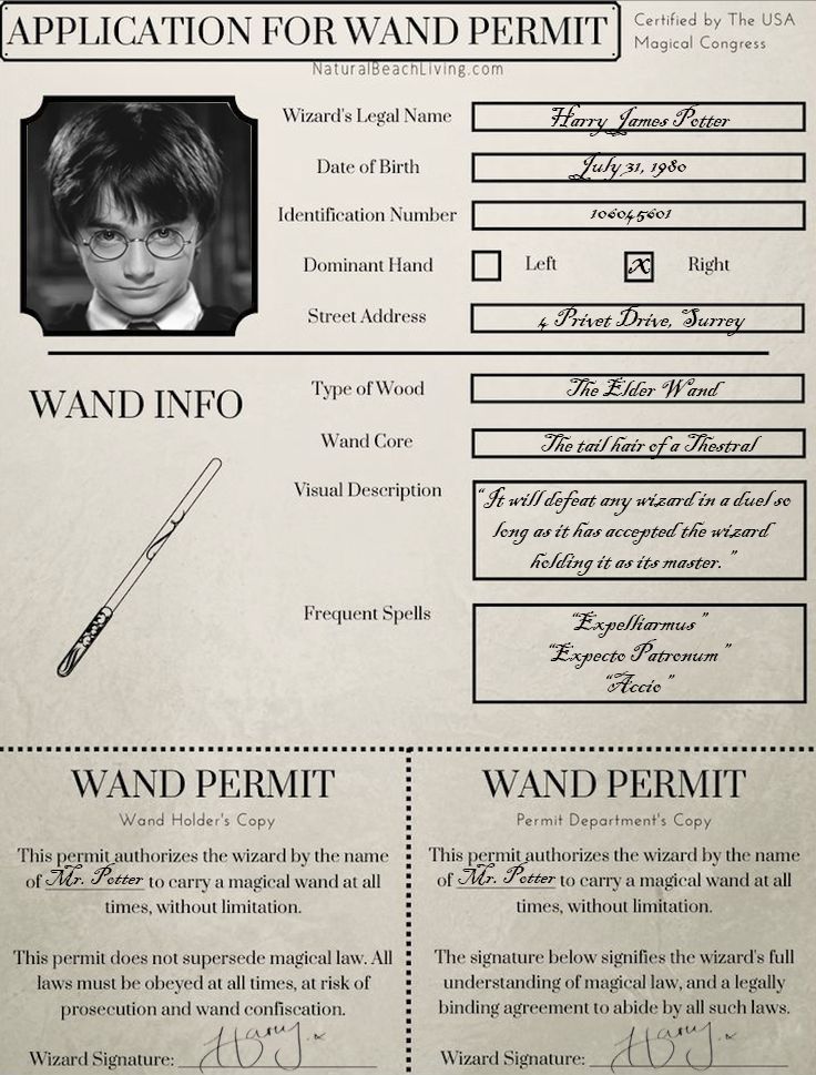 the harry potter character's resume is shown in black and white, as well as an image of his name