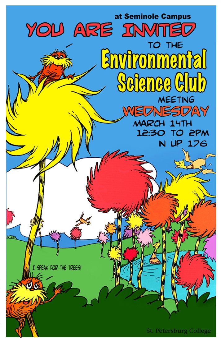 an advertisement for the environmental science club featuring dr seuss and cat in the hat