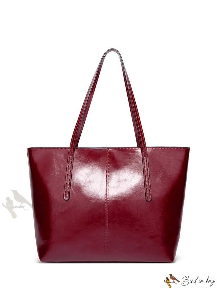 Bird in Bag - Shoulder Tote Bag Burgundy Large Capacity Bag For Shopping, Casual Burgundy Rectangular Shoulder Bag, Burgundy Casual Bag With Double Handle, Trendy Burgundy Shopping Bags, Trendy Burgundy Bags For Shopping, Trendy Burgundy Tote Shoulder Bag, Burgundy Shopping Bags, Casual Burgundy Bag For Errands, Large Capacity Burgundy Bag For Errands