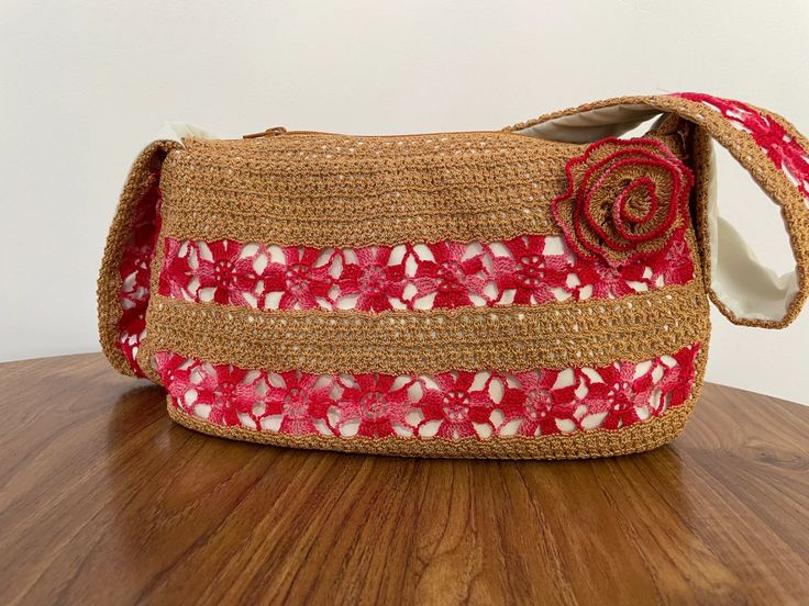 Flower Bag - Etsy Hungary Pink Crochet Shoulder Bag With Adjustable Strap, Red Shoulder Bag With Removable Pouch For Beach, Pink Crochet Shoulder Bag With Removable Pouch, Red Crochet Travel Bag, Pink Crochet Satchel Bag With Adjustable Strap, Pink Crochet Bag With Adjustable Strap For Travel, Pink Satchel Crochet Bag With Adjustable Strap, Red Summer Bag With Detachable Strap, Red Rectangular Bag With Long Strap