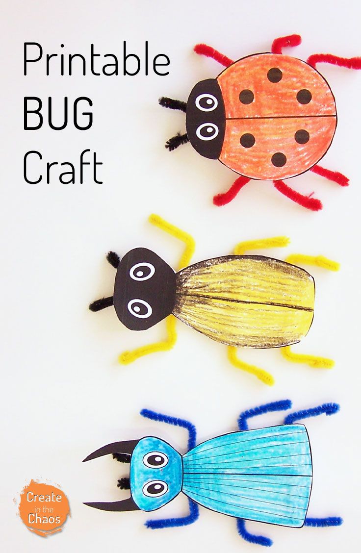 three handmade bug crafts with the words printable bug craft on top of them