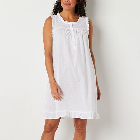 Get cozy and comfortable in this Adonna women's ruffled sleeveless nightgown. Cut in a knee-length from 100% cotton-poplin, this printed nightdress has a scoop neckline and button-front closures.Closure Type: Pullover HeadNeckline: Scoop NeckSleeve Length: SleevelessApparel Length: 38 InchesFiber Content: 100% CottonFabric Description: WovenCare: Tumble Dry, Machine WashCountry of Origin: Imported Short Night Dress, Sewing Corner, Sleeveless Nightgown, Nightgown Pattern, Dress For Ladies, Night Gown Dress, Sleeping Dress, Cotton Nightgown, Night Dress For Women