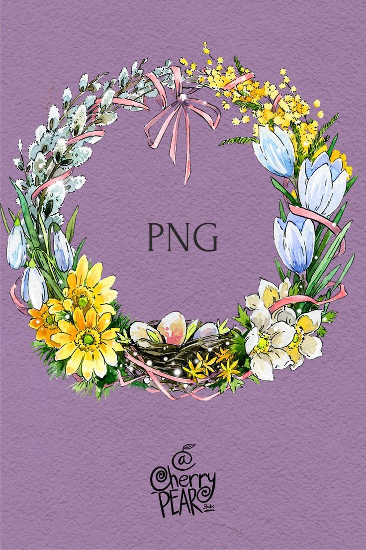 a watercolor painting of a floral wreath with the word png written in it