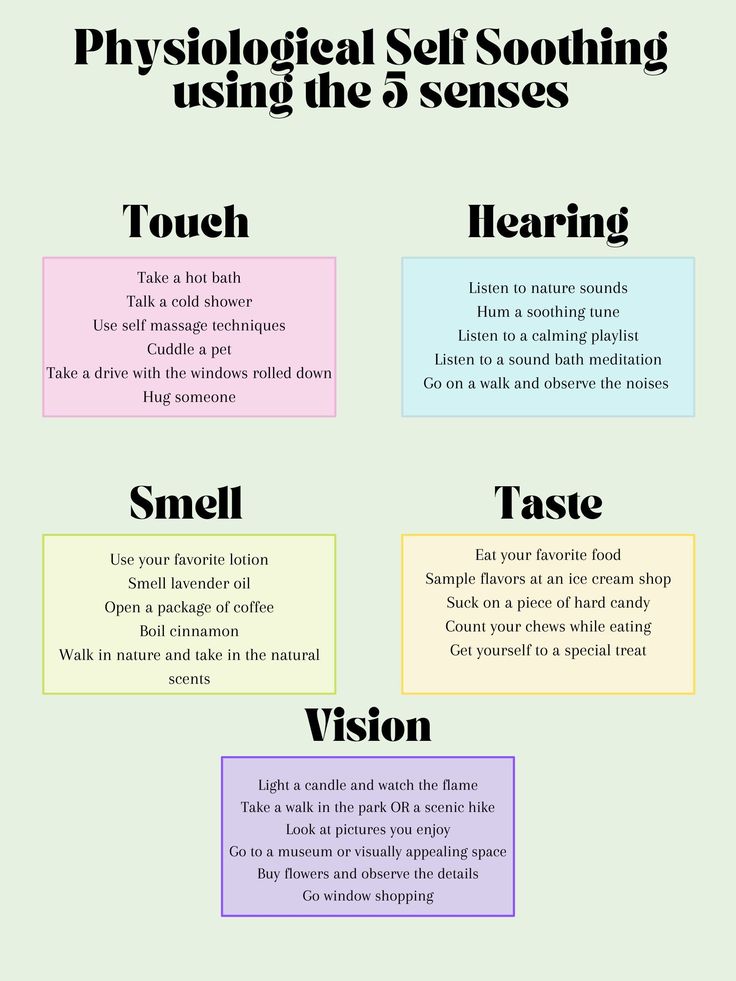 This infographic helps provide you, your children, or clients with different strategies to physiologically self soothe using the 5 senses. 5 Senses Grounding, 5 Senses Quotes, 5 Things You Can See 4 Things, Sensory Self Care, Self Regulation Coping Strategies, Self Soothing Techniques, How To Heal Yourself, Holistic Wellness Aesthetic, Self Soothing