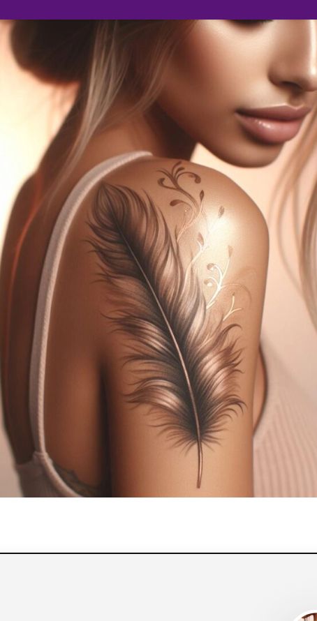 a woman with a feather tattoo on her shoulder