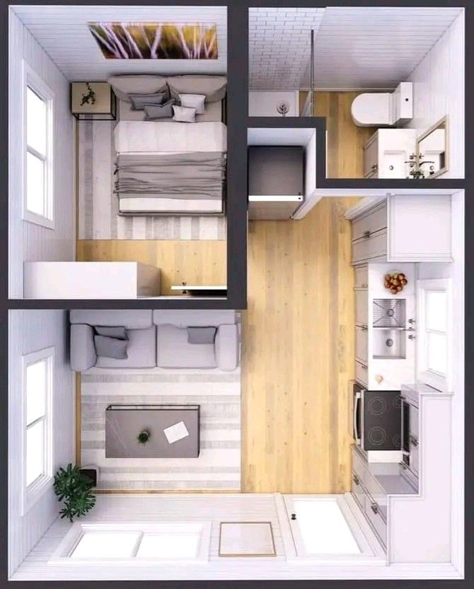 an overhead view of a small apartment