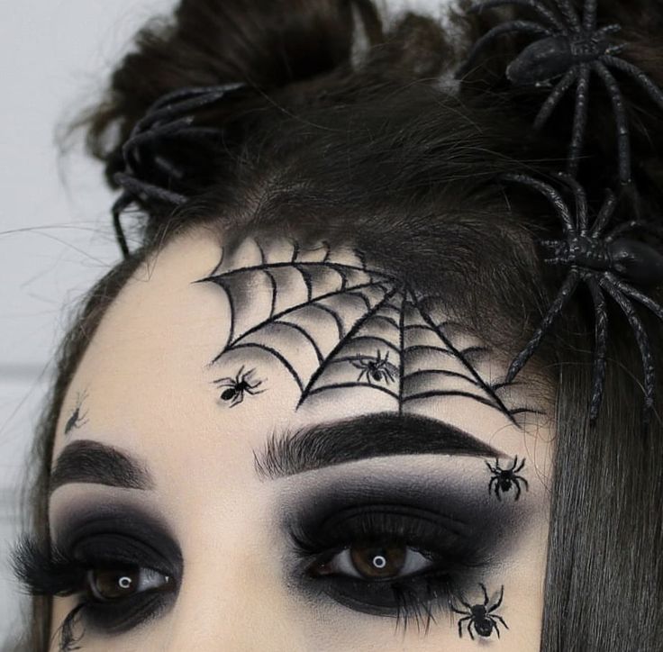 Halloween Spider Makeup, Spider Web Makeup, Eye Makeup Tutorial For Beginners, Spider Makeup, Halloween Makeup Witch, Goth Makeup Tutorial, Holloween Makeup, Creepy Halloween Makeup, Cute Halloween Makeup