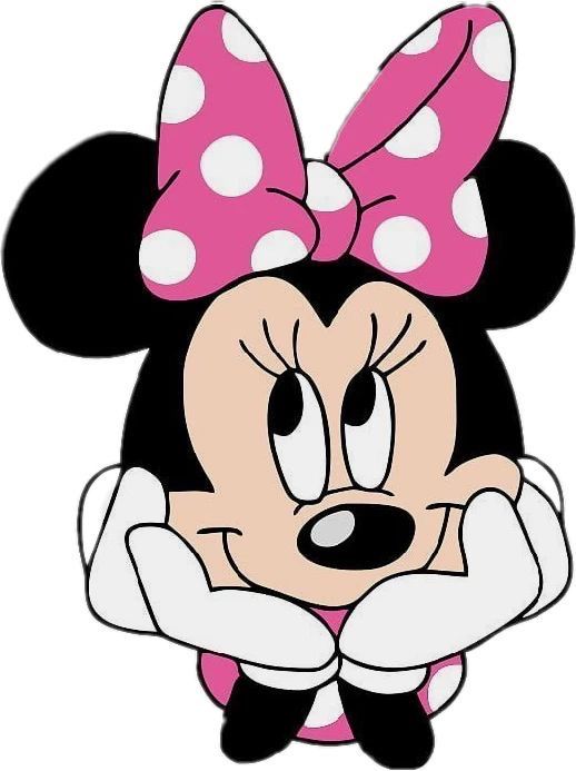 minnie mouse face with pink and white polka dots on it's head, looking like she