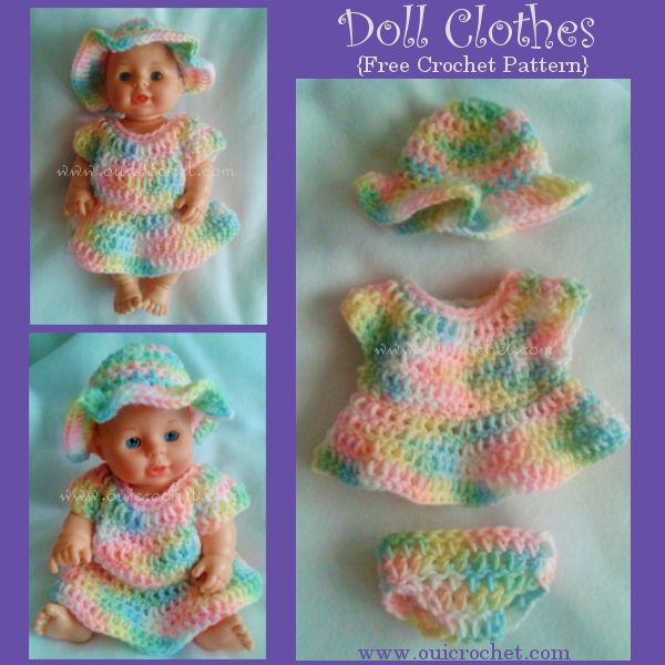 crocheted doll clothes for babys and toddlers with hats, diapers, bibs and booties