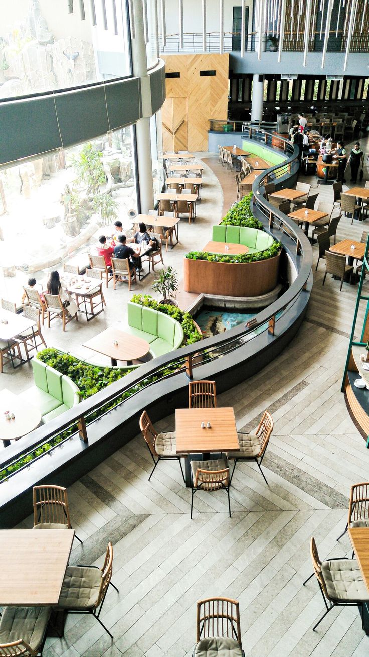 an overhead view of a restaurant with tables and chairs