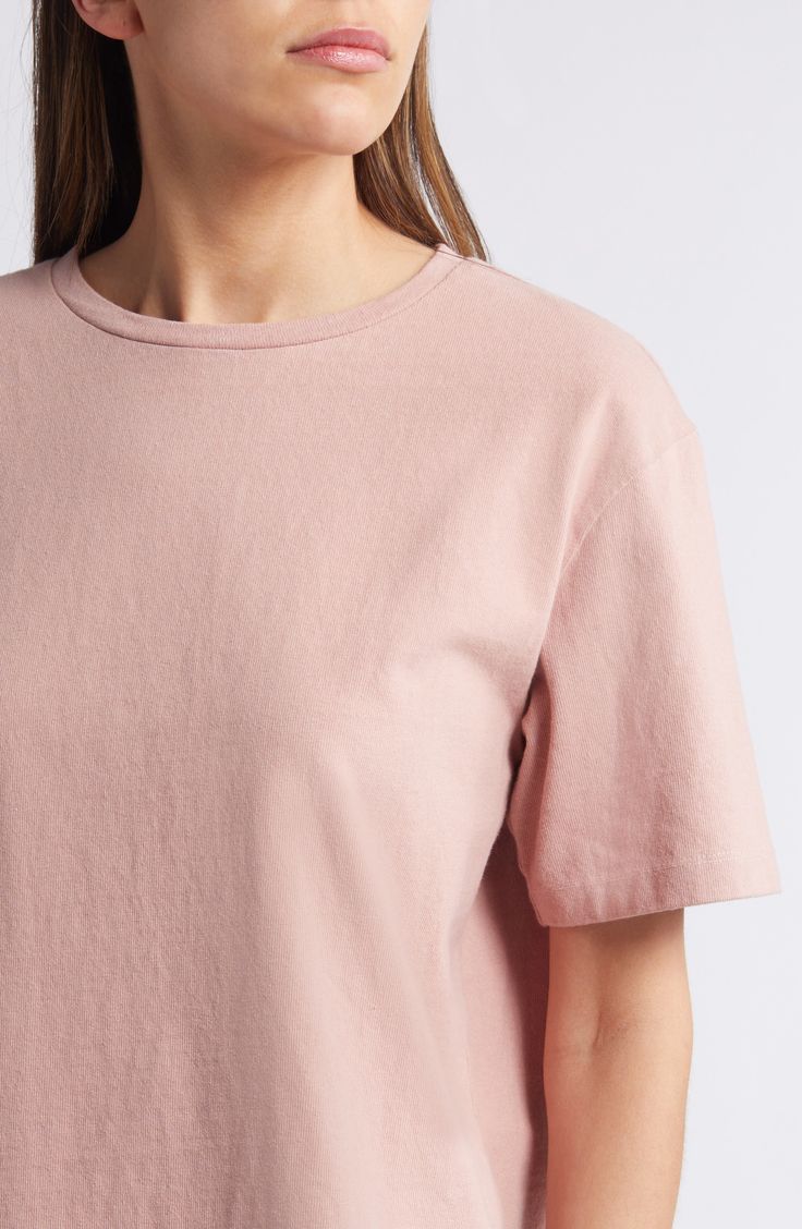 A staple for any wardrobe, this crewneck T-shirt is made from soft, breathable cotton in a relaxed, modern fit. 27" length Crewneck Short sleeves 100% cotton Machine wash, line dry Imported Relaxed Fit Pink T-shirt In Organic Cotton, Pink Relaxed Fit T-shirt In Organic Cotton, Pink Relaxed Fit Organic Cotton T-shirt, Spring Pink Boxy Fit Top, Pink Boxy Fit Top For Spring, Pink Organic Cotton Crew Neck T-shirt, Pink Organic Cotton Top For Summer, Pink Relaxed Fit Organic Cotton Top, Pink Organic Cotton Short Sleeve T-shirt